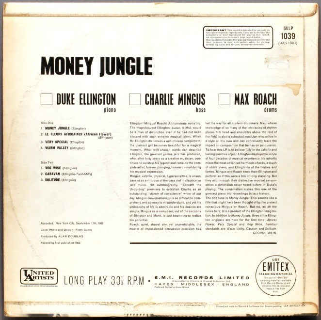 Elington records Money Jungle, 1962
